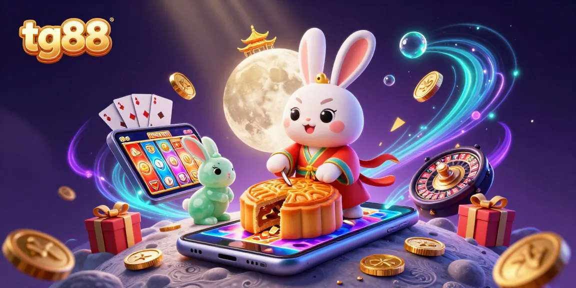 Experience thrilling gameplay at tg88 with a vibrant 3D casino scene featuring moon rabbits and mesmerizing game elements.