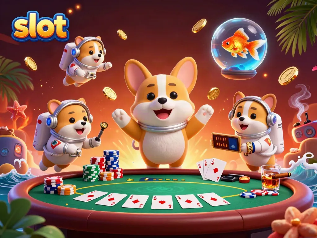 Menyaksikan slot mengasyikkan di kasino luar angkasa dengan karakter lucu dan banyak chip poker berwarna.
