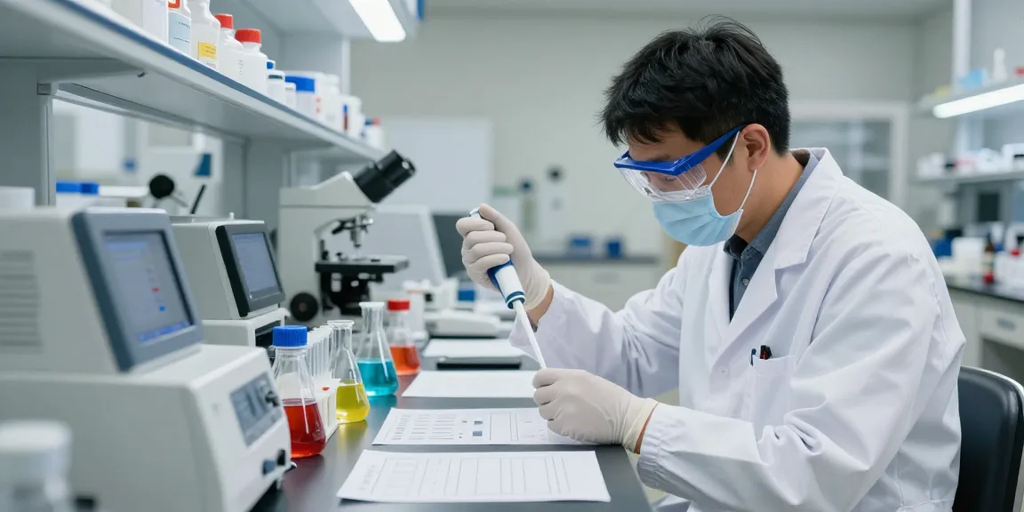 Scientist analyzing semaglutide research peptide in a lab setting.