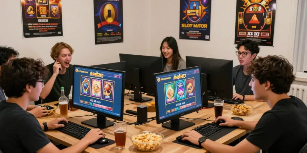 Teman bermain slot777 dengan antusiasme di ruang santai yang nyaman.