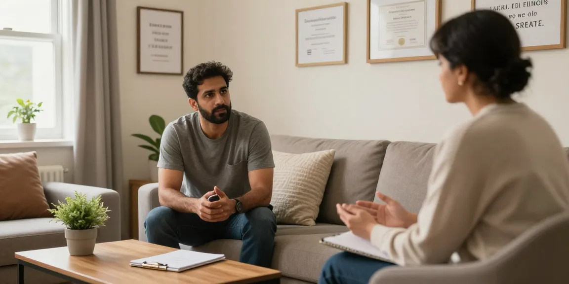 Best sex therapist in India, Dr. Dhruv Bhola, providing a confidential consultation in a warm therapy room.