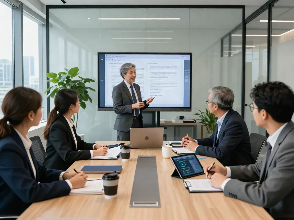 Lead Roedl's legal advisors collaborating in a modern office setting, showcasing strategic legal discussions and growth.