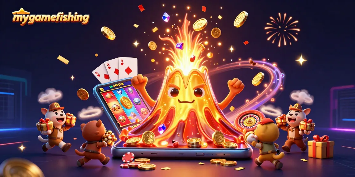 Engage in mygamefishing with a vibrant array of casino elements and excited treasure seekers.