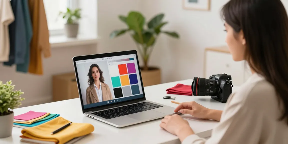 Consulenza d'immagine Milano: consulente e cliente in consultazione online con colori e capi di abbigliamento.
