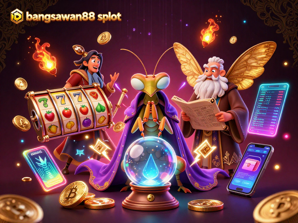 Win big with bangsawan88 slot featuring a fortune teller, moth librarian, and vibrant game elements