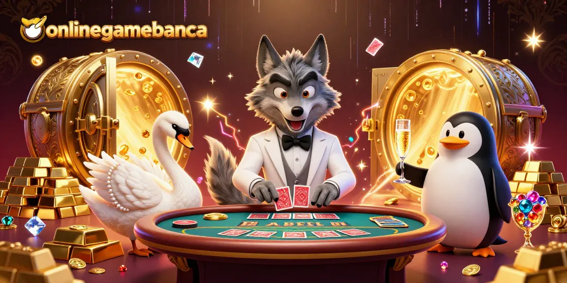 Engage with exciting gameplay at onlinegamebanca featuring a debonair wolf, elegant swan, and sophisticated penguin!