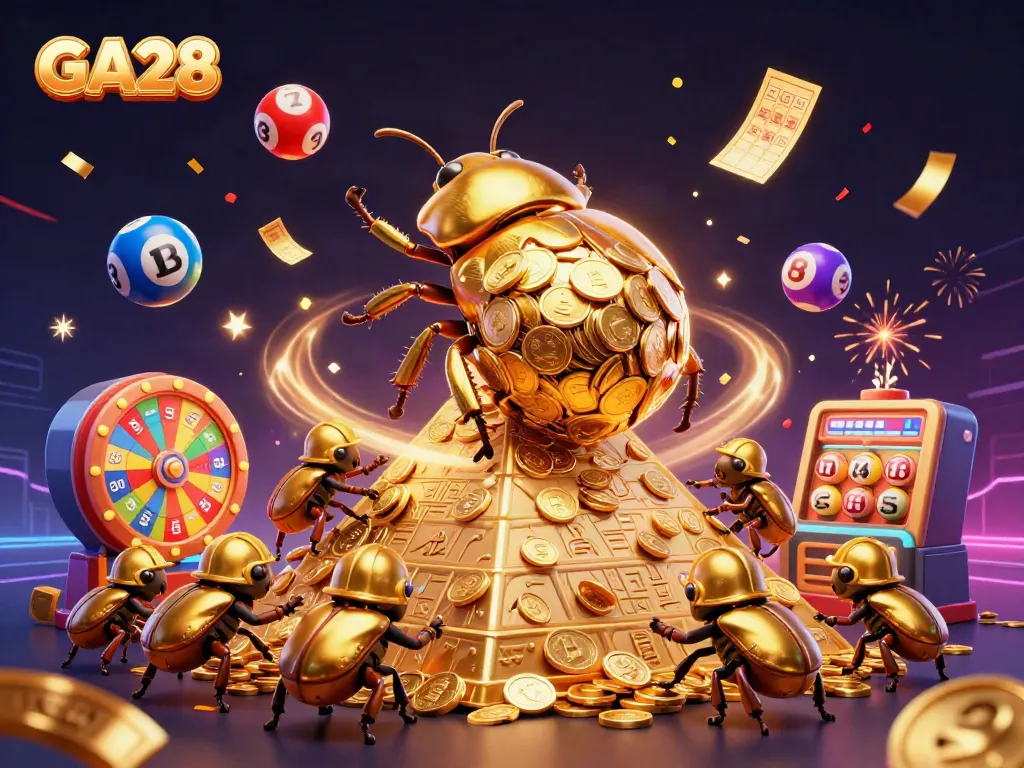 Engage with GA28's vibrant casino themes through a dynamic 3D scene featuring betting elements.