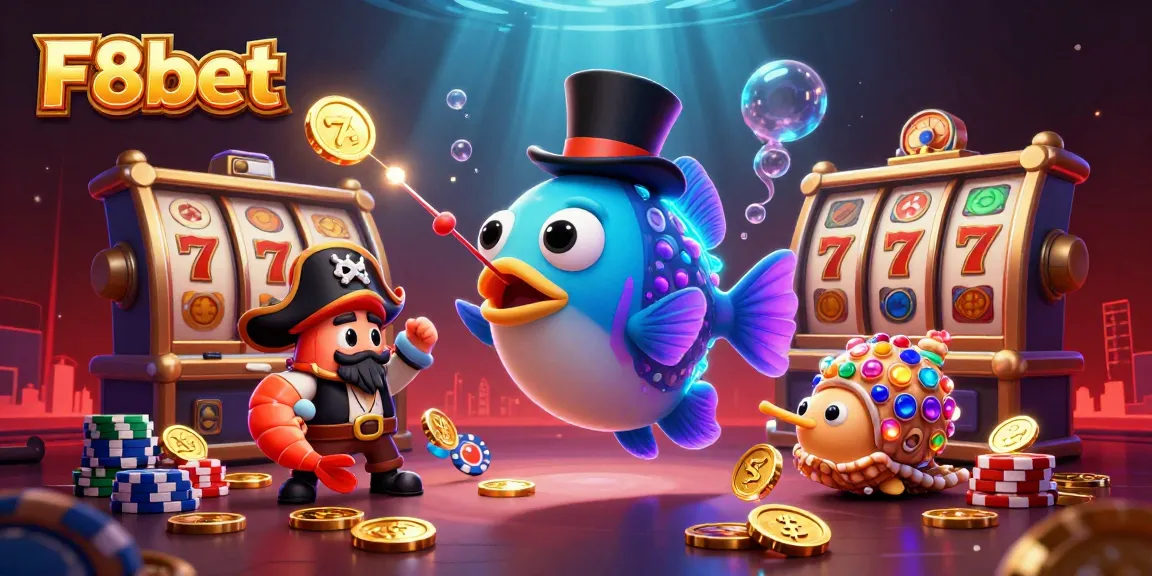 Experience F8bet's exciting slots, featuring a vibrant underwater scene with lively characters and rich casino elements.