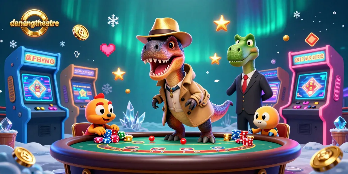 Experience the lively scene at danangtheatre with a velociraptor playing blackjack and a sneaky compy stealing chips.