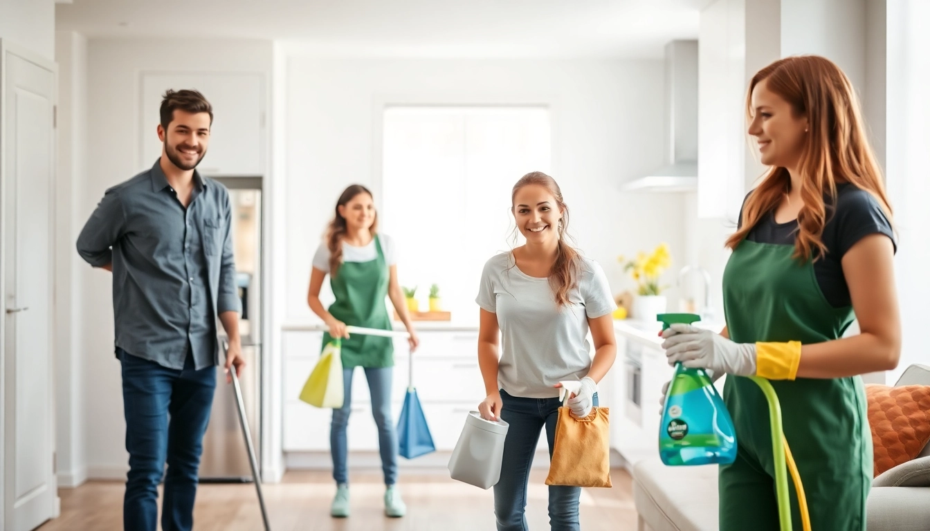 Bond cleaning Logan team efficiently cleaning a modern apartment with eco-friendly products.