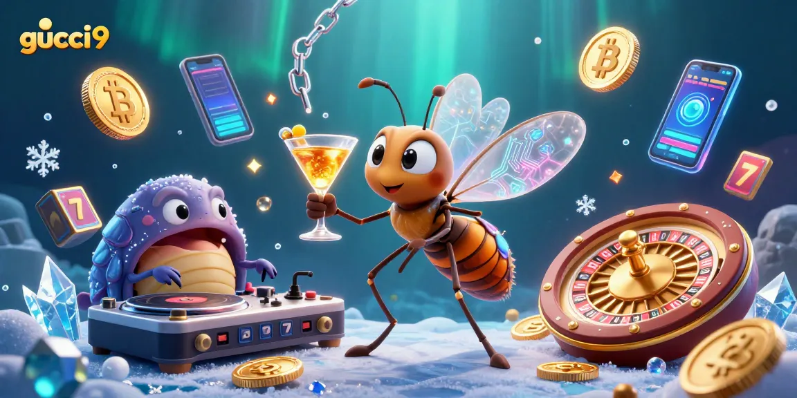Experience exhilarating gameplay with gucci9, featuring vibrant casino mascots, golden roulette wheels, and crypto elements.