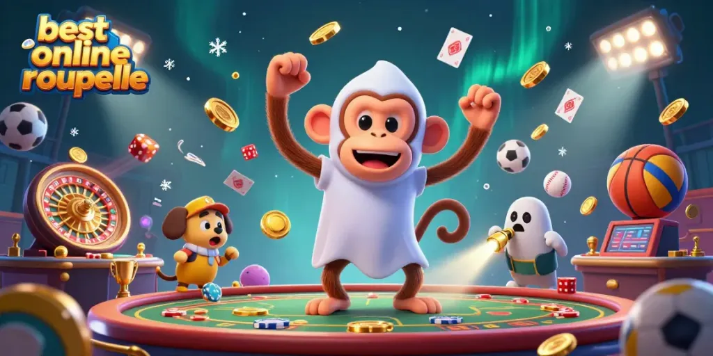 Experience the thrill of the best online roulette with dynamic game imagery and playful characters.
