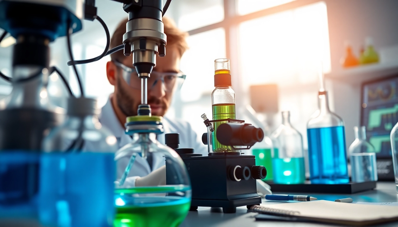 Analyze dihexa jupiter in a professional lab, showcasing advanced research equipment and vibrant colors.