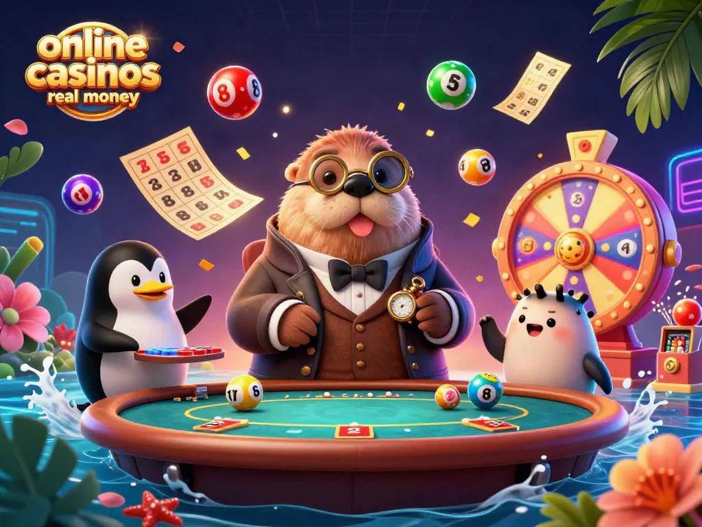 Engaging scene of online casinos real money with a walrus and friends at an underwater poker game.