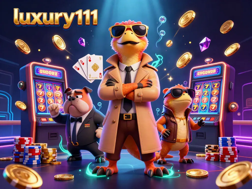 Engage with luxury111's thrilling casino experience featuring animated raptors and vibrant slot machines.