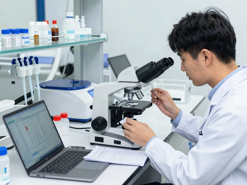 Researcher in a lab analyzing samples from the most trusted peptide vendors.