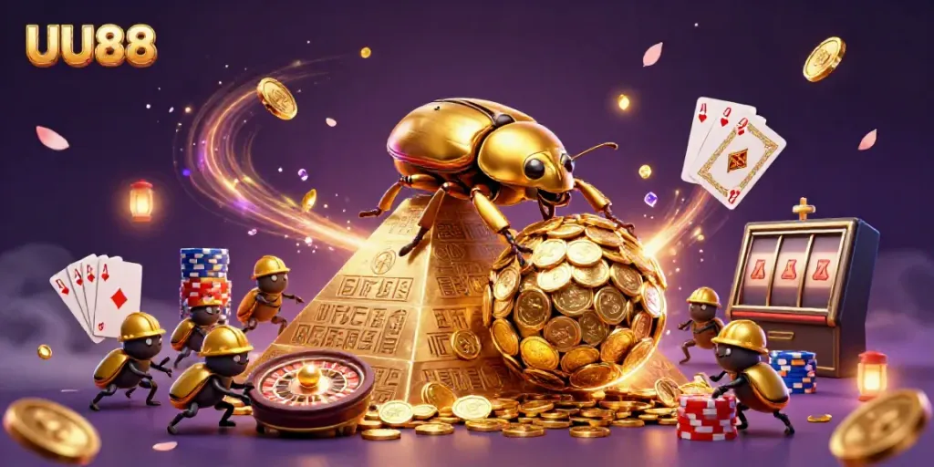 Experience thrilling gameplay at UU88 with a vibrant 3D digital casino illustration.