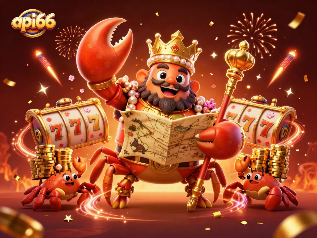 Experience thrilling gameplay with api66's golden crab emperor and vibrant casino elements.