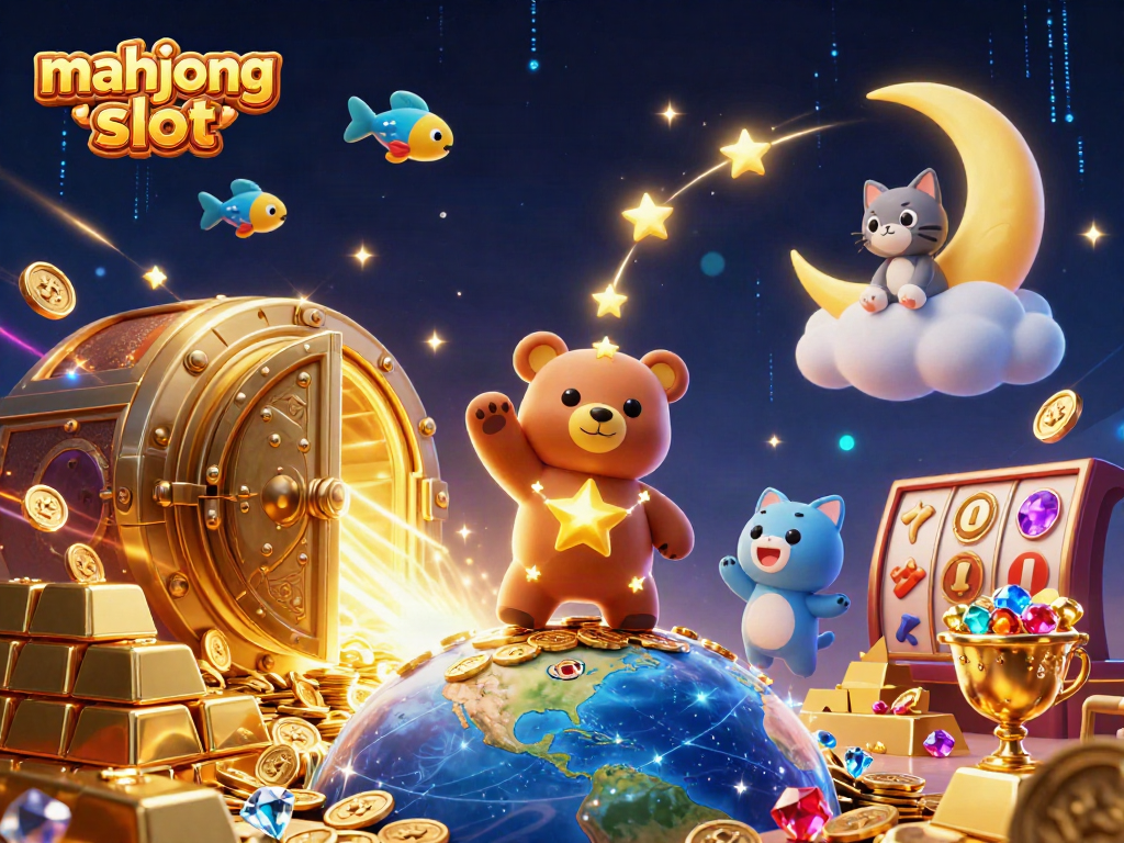Engage with the mahjong slot experience featuring vibrant characters and casino elements in a dazzling illustration.