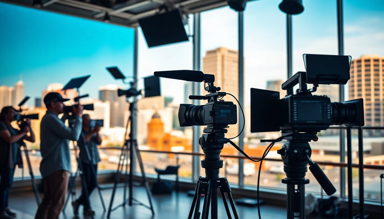 Video production Edmonton studio showcasing vibrant filmmaking in an urban setting.