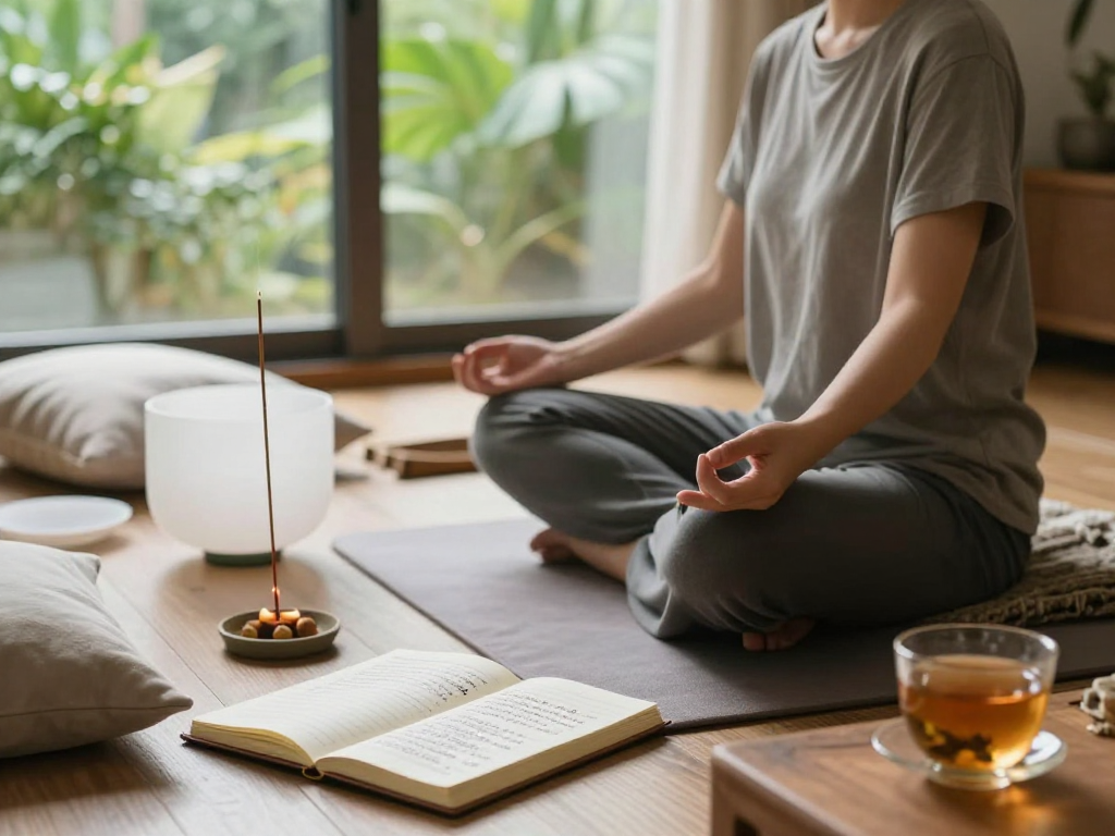 Mindfulness practice featuring mantra88 meditation elements in a tranquil setting.