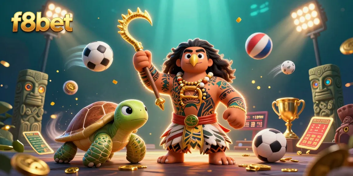 Win big with f8bet in this vibrant 3D illustration of casino excitement featuring hawk, turtle, and sports elements.
