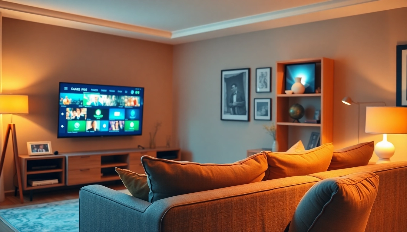 Stream IPTV free trial on a large screen in a cozy living room setting.